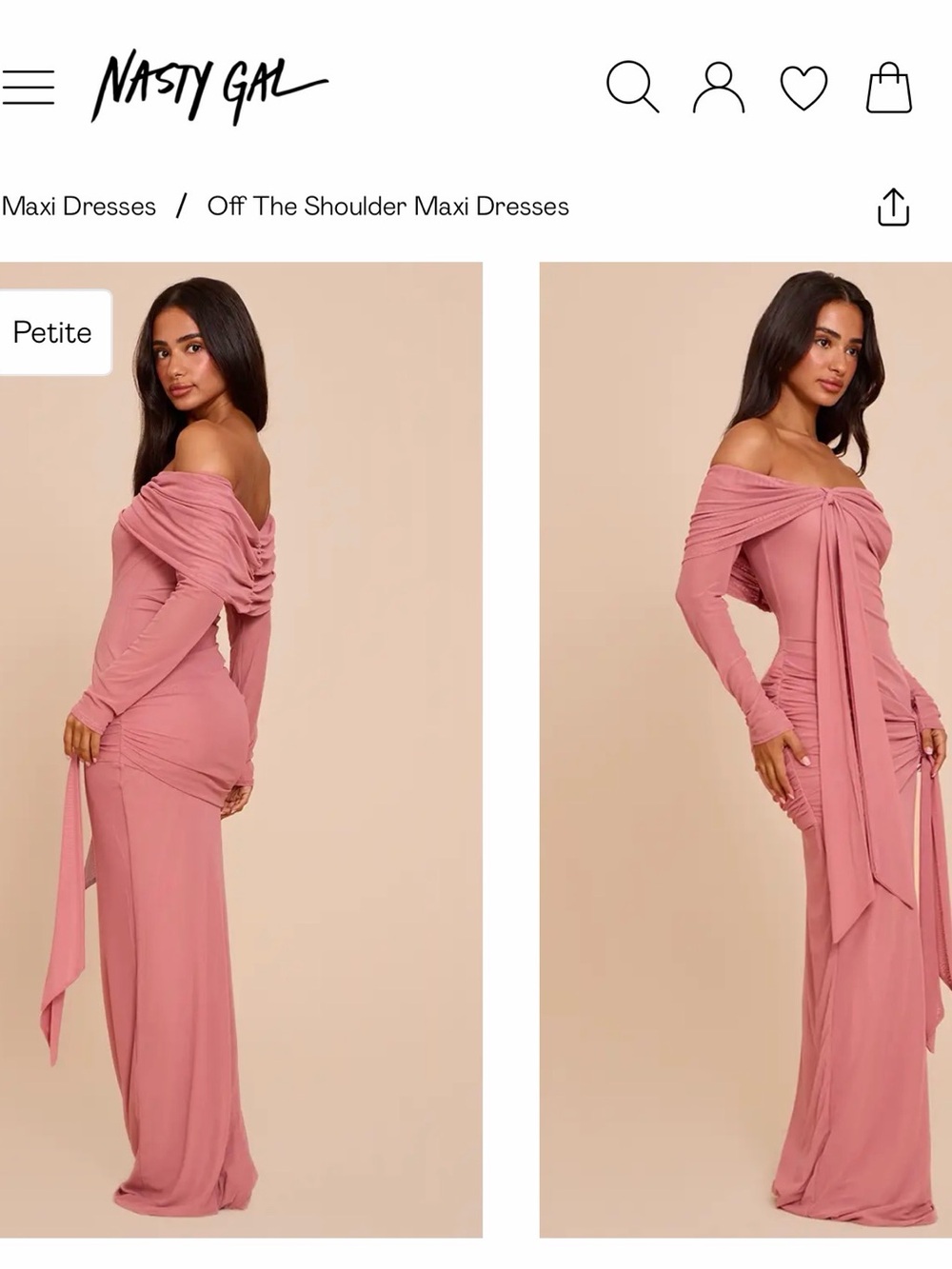 Nasty Gal Dusty Rose Off-the-Shoulder Ruched Maxi Dress
